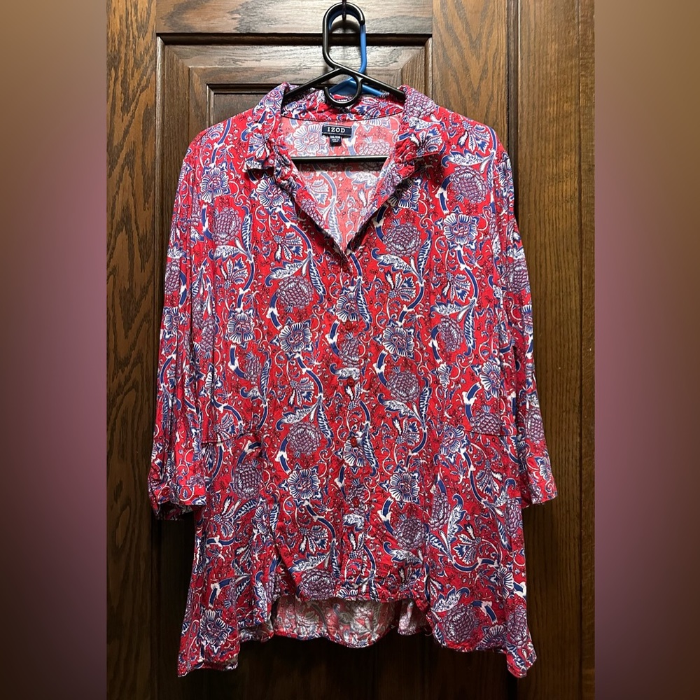 Women’s Izod Button-down 3/4-length Sleeve Blouse, Size XXL